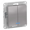 Выключатель 2-кл. СП AtlasDesign 10А IP20 (сх. 5а) 10AX с подсветкой механизм алюм. SE ATN000353